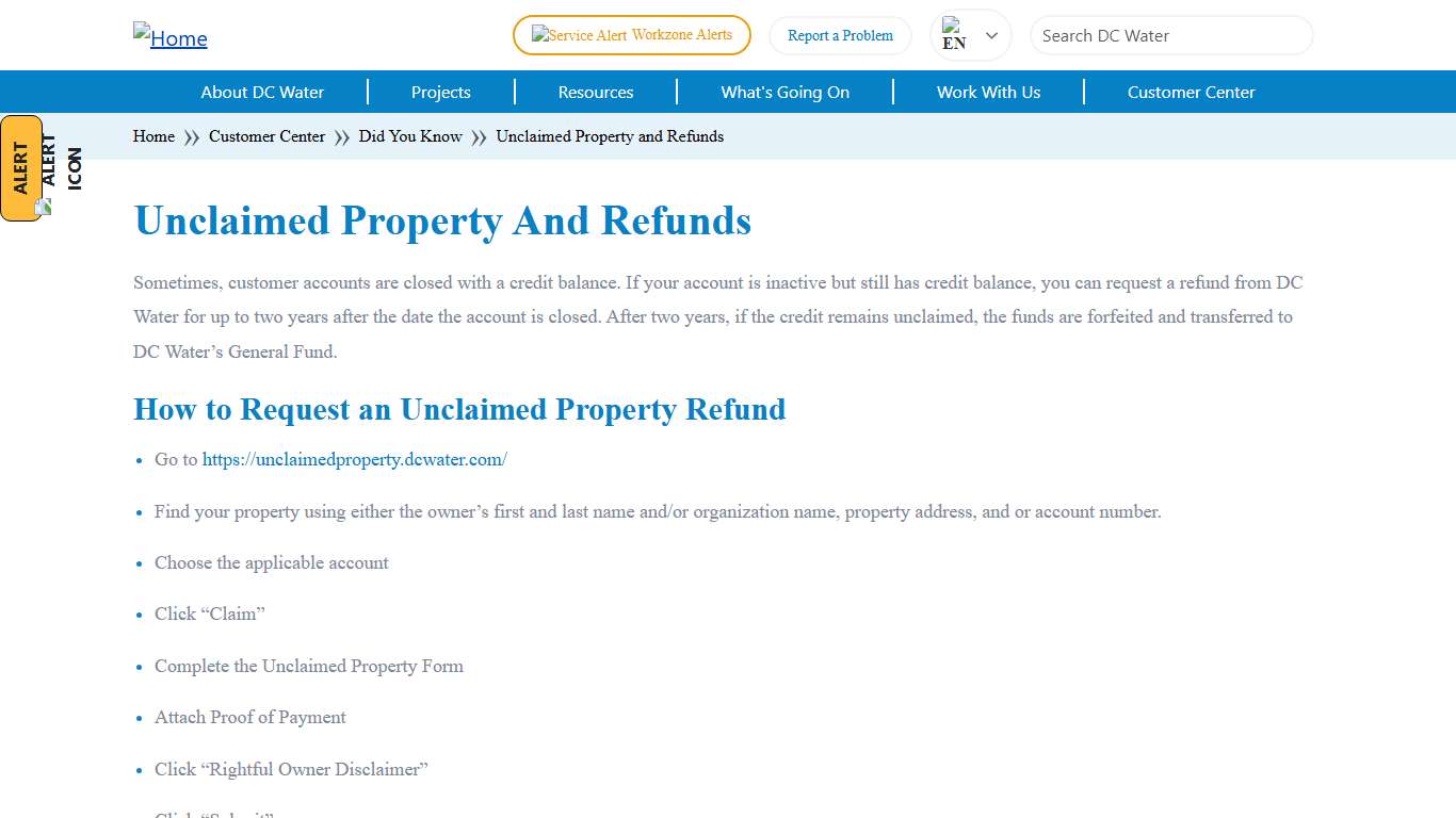 Unclaimed Property and Refunds DC Water